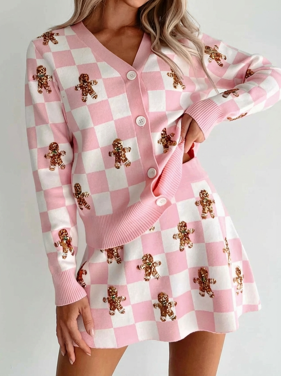 Ensemble de jupe & cardigan check