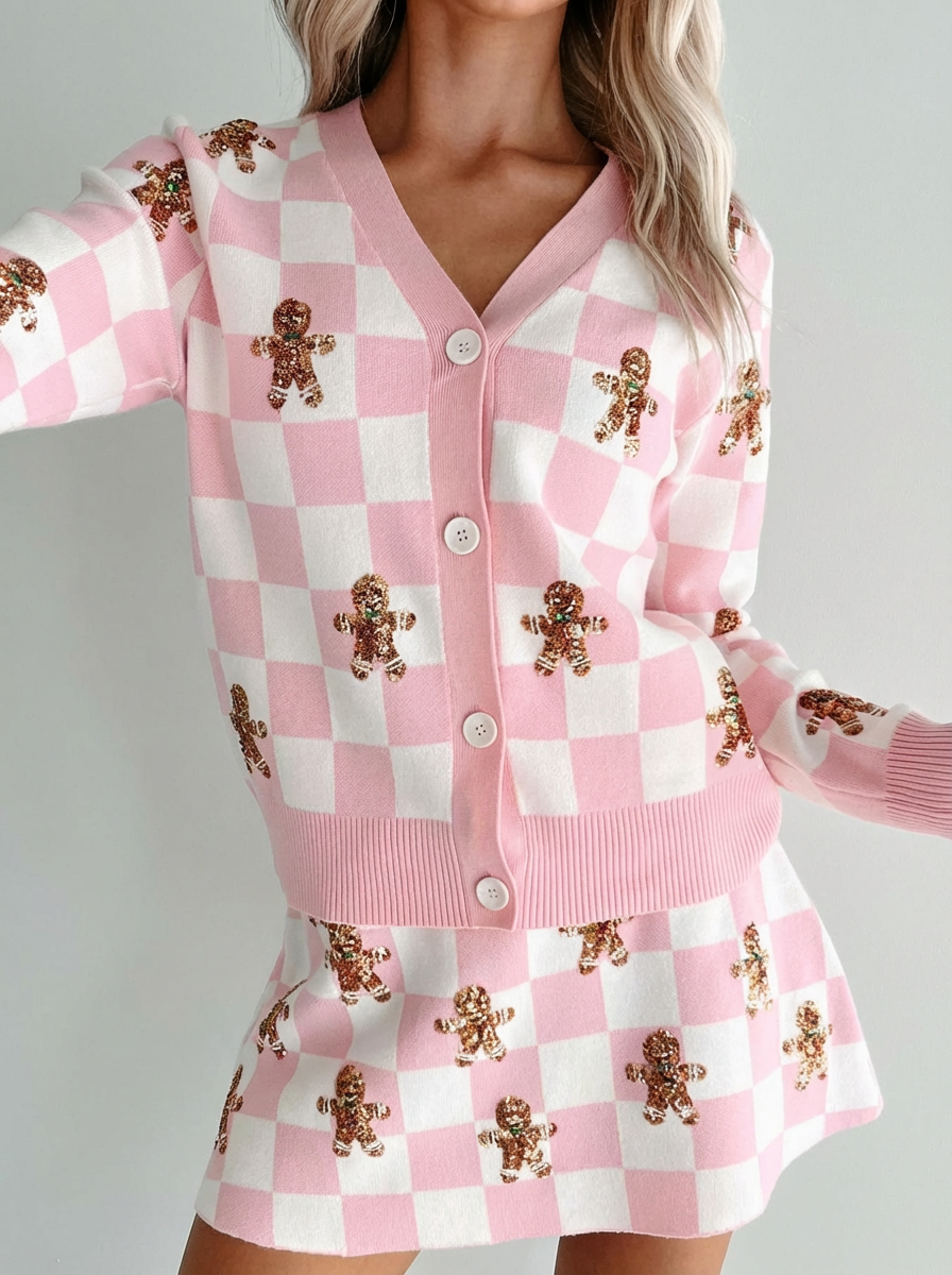 Ensemble de jupe & cardigan check