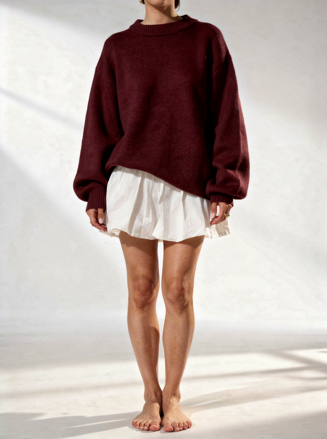 Pull en col rond côtelé avec épaules tombantes