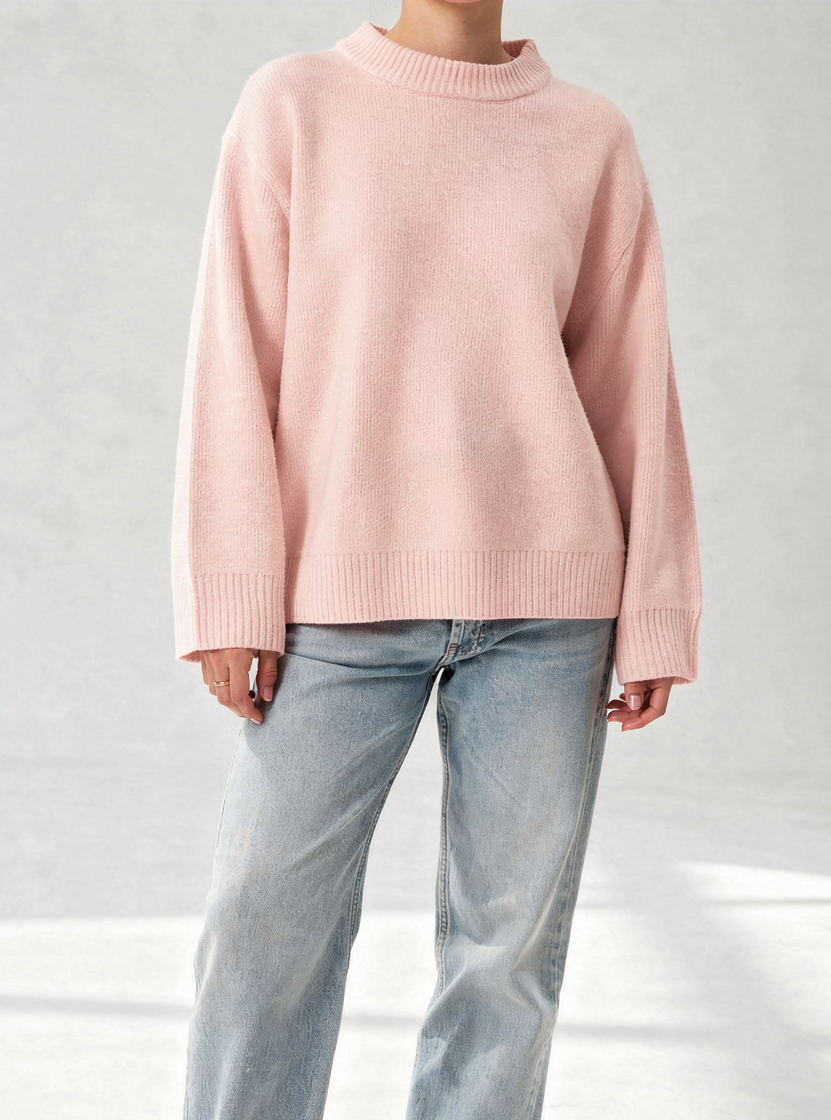 Pull en col rond côtelé avec épaules tombantes