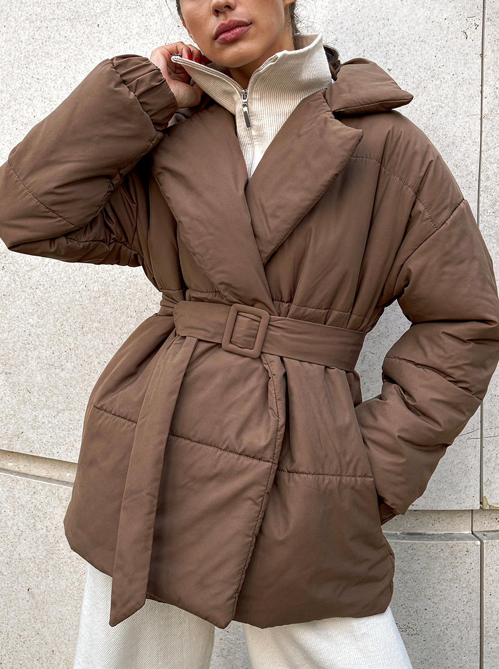 Veste doudoune femme ceinturé