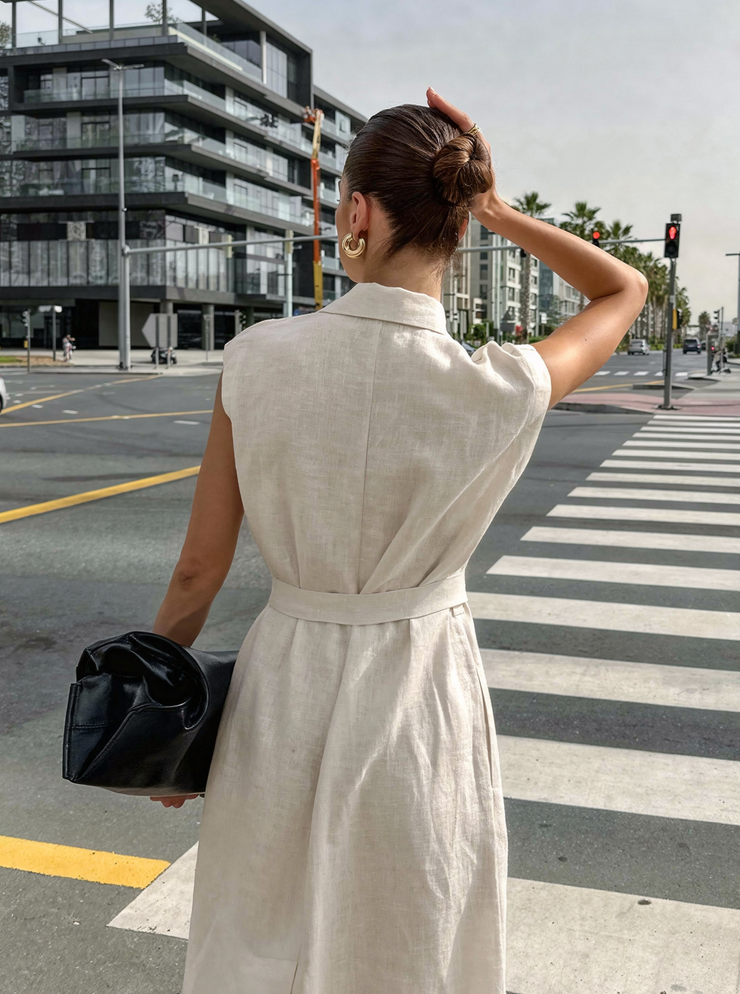 Robe femme à manches courtes et taille à nouer en coton