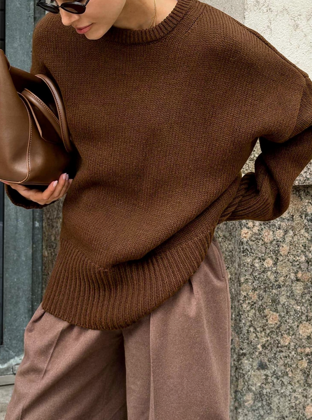 Pull en col rond chocolat