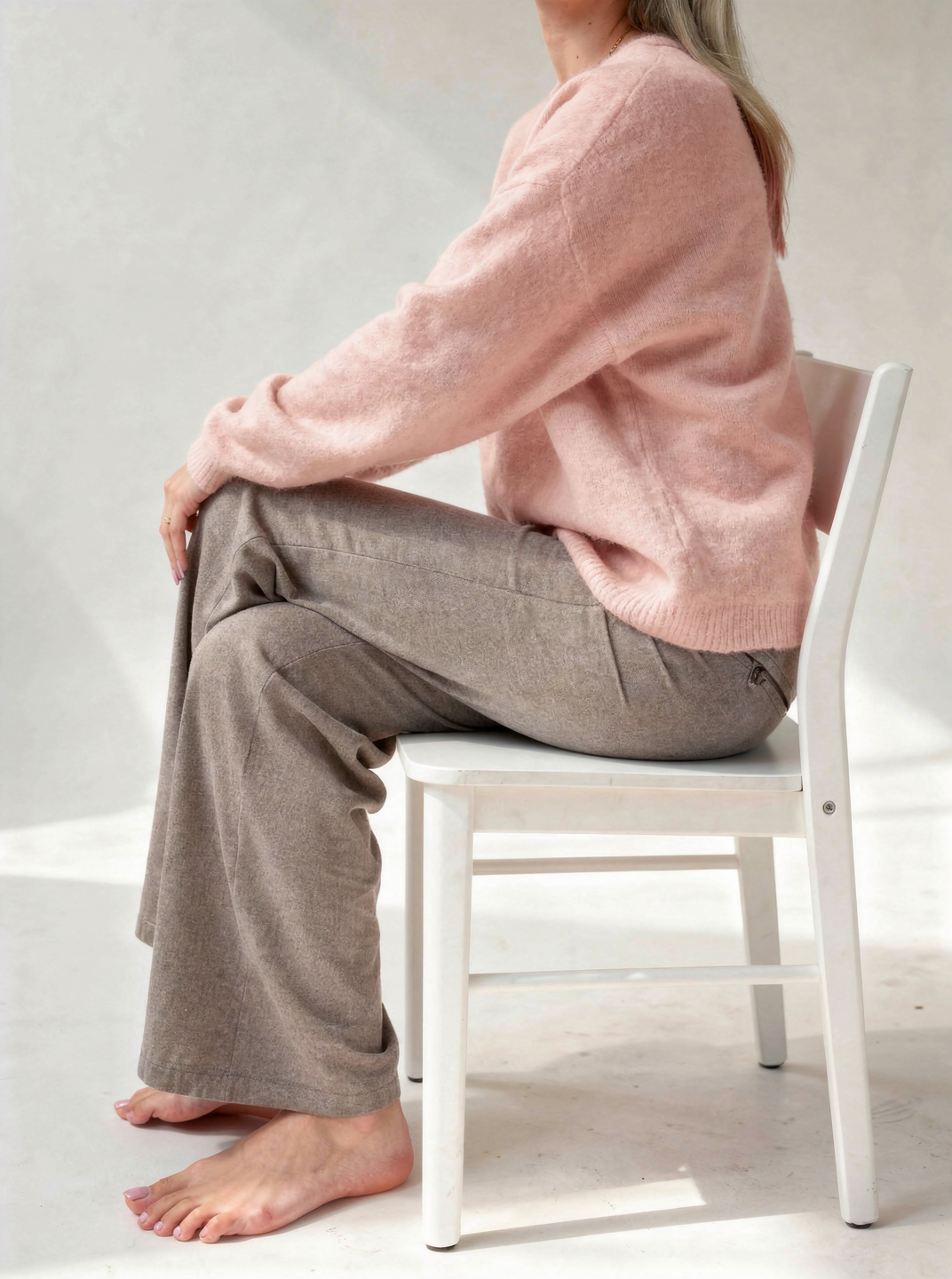 Pull en col rond côtelé avec épaules tombantes