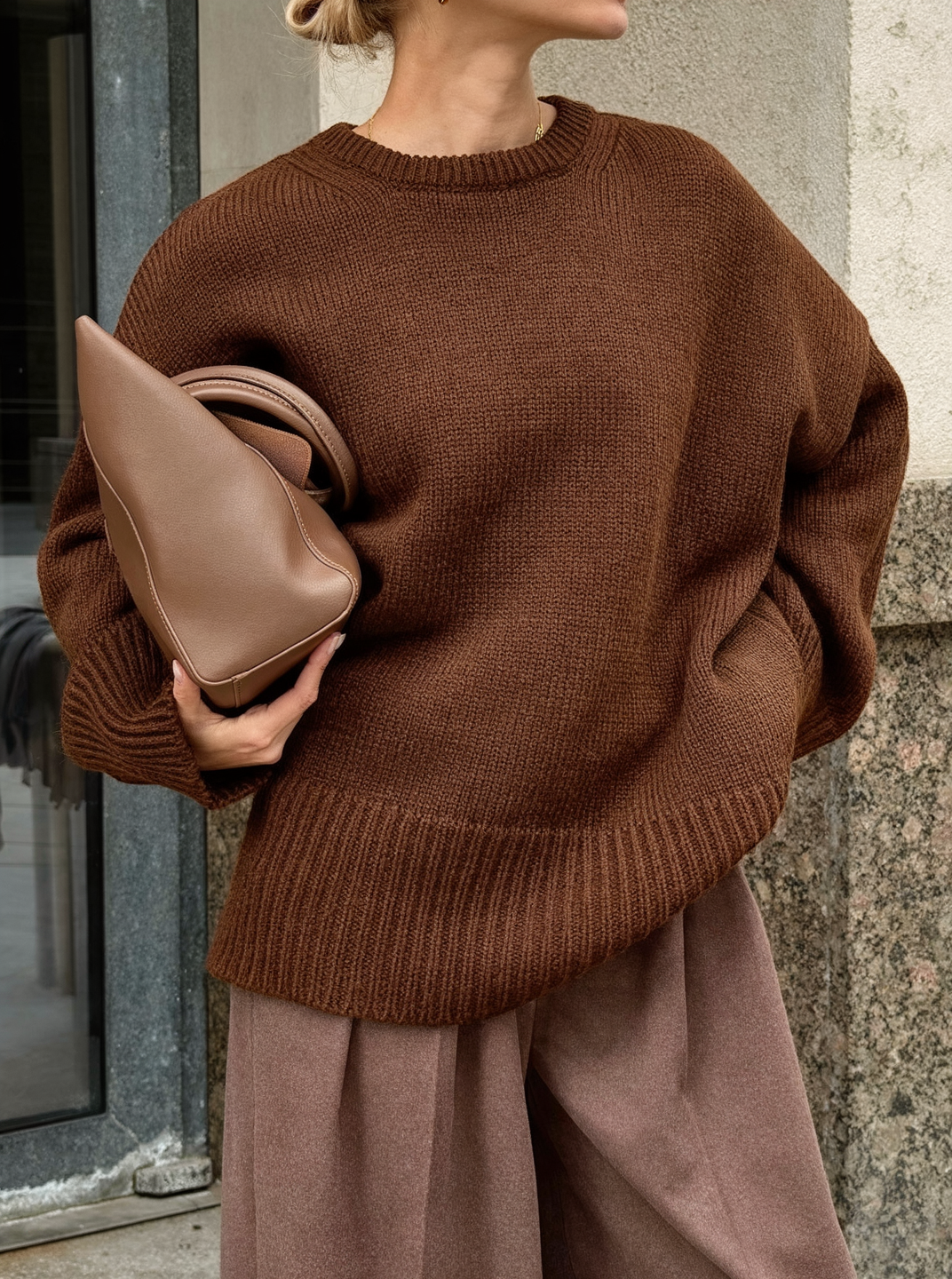 Pull en col rond chocolat