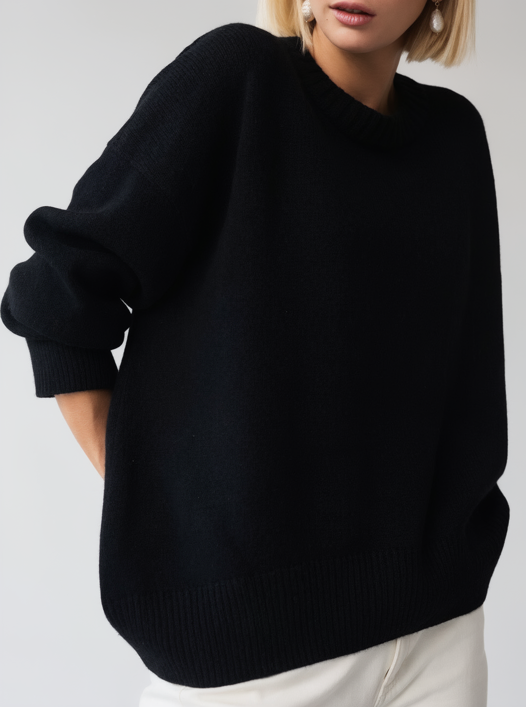 Pull en col rond avec ourlet côtelé