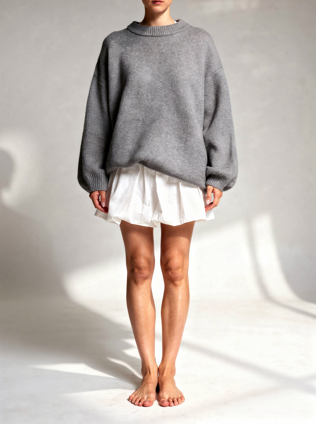 Pull en col rond côtelé avec épaules tombantes